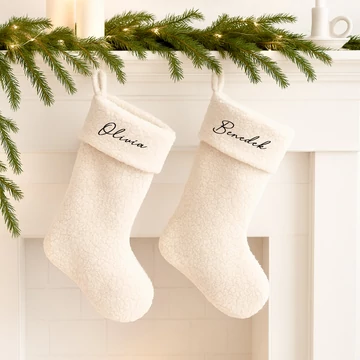 Névre szóló mikulás csizma bolyhos, sherpa, bárányos, skandináv